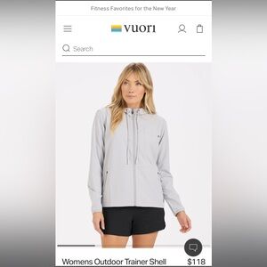 Vuori Women’s Outdoor Trainer Shell Jacket size XL color platinum linen texture